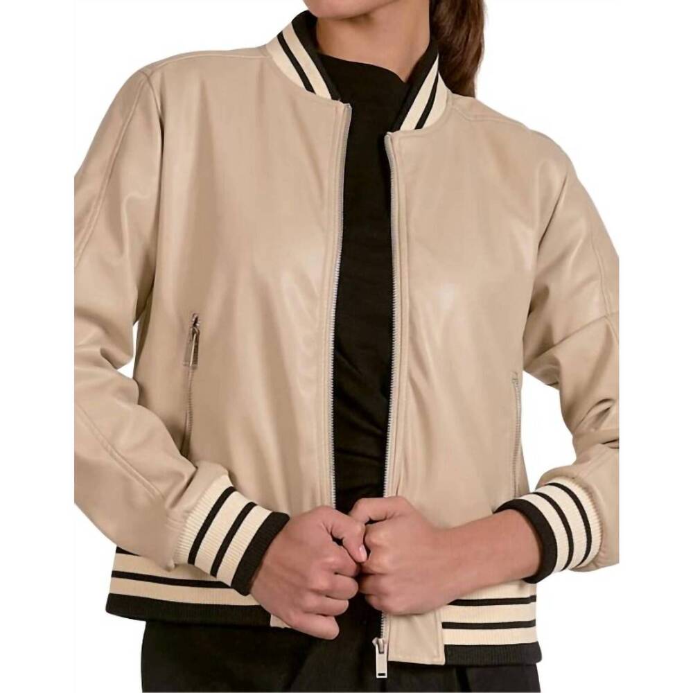 NEW ELAN bomber jacket with trim in taupe